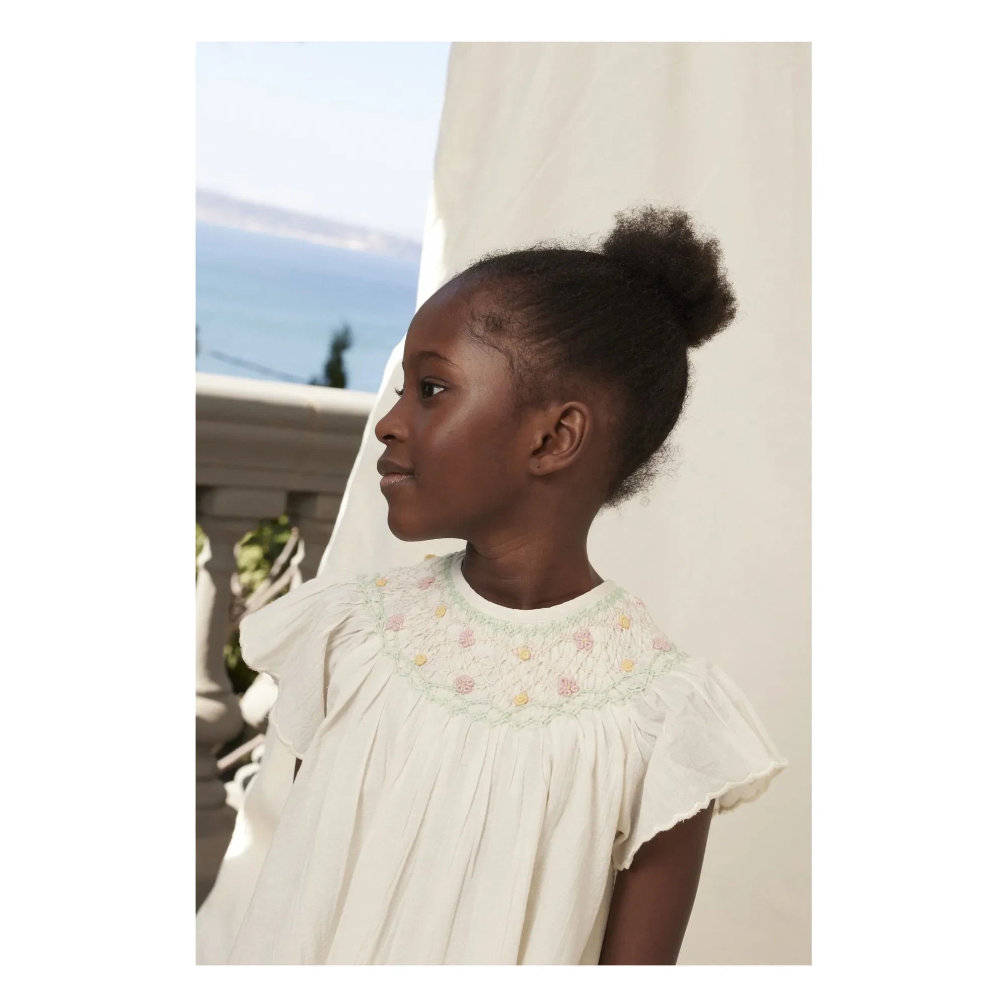 Bebe Organic - Luna Çiçekli Büzgülü Elbise | Ecru