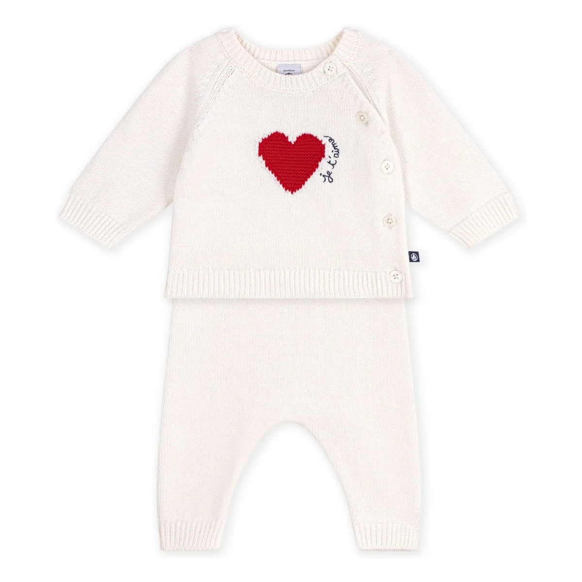 Petit Bateau - Yün Kalp Hırka ve Pantolon Seti | Beyaz