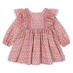 Konges Sløjd - Vestido con Volantes y Estampado de Corazones de Algodón Orgánico | Rosa
