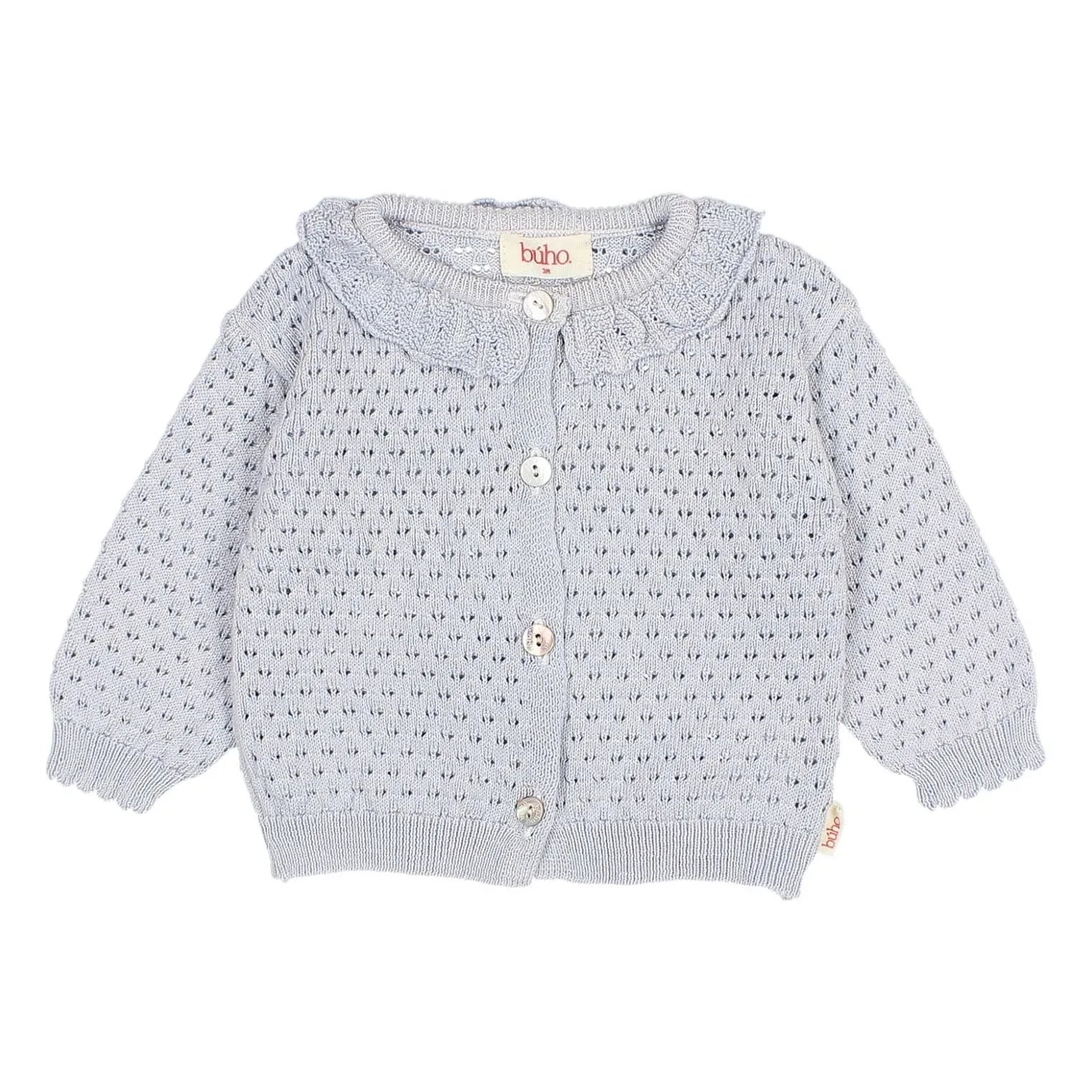Búho - Cardigan Pointelle Boho Organik Pamuk | Açık mavi