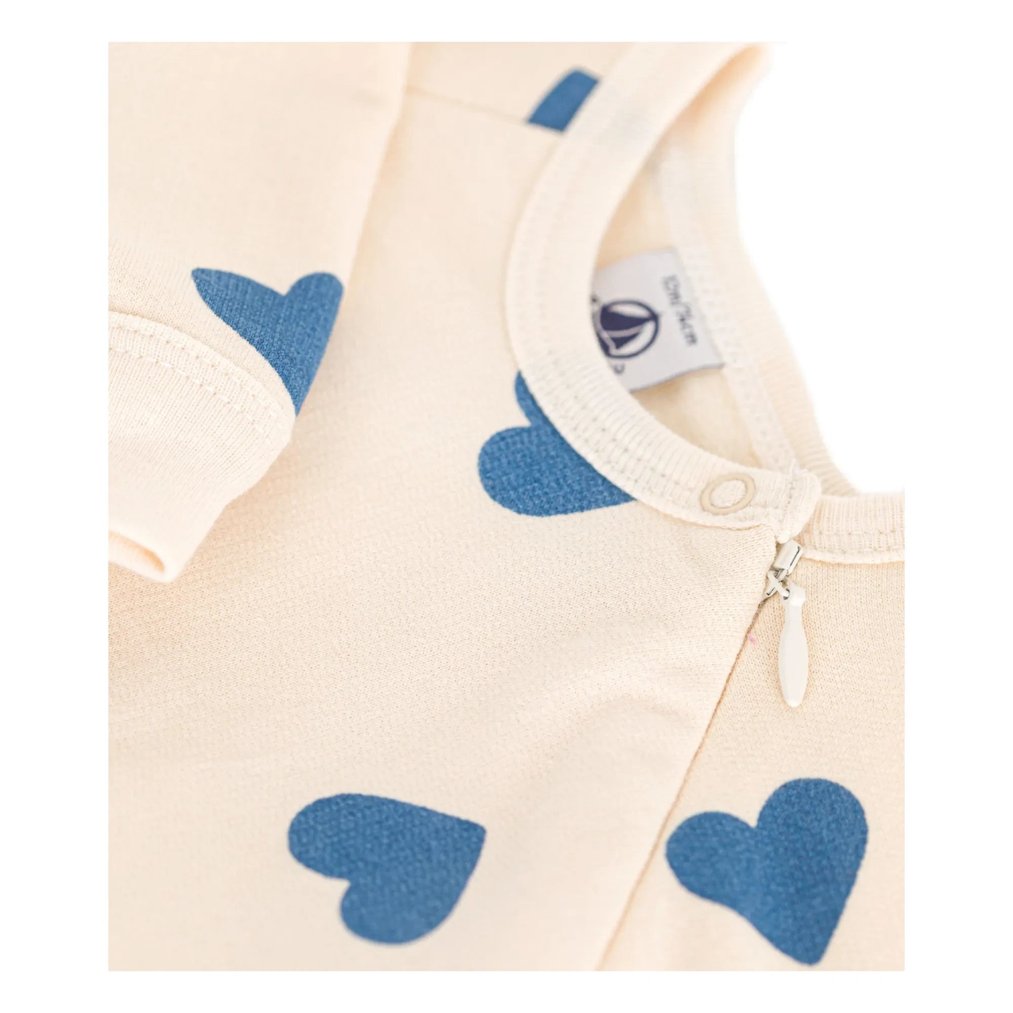 Petit Bateau - Kapüşonlu Fermuarlı Polar Kalp Desenli Pijama | Bej