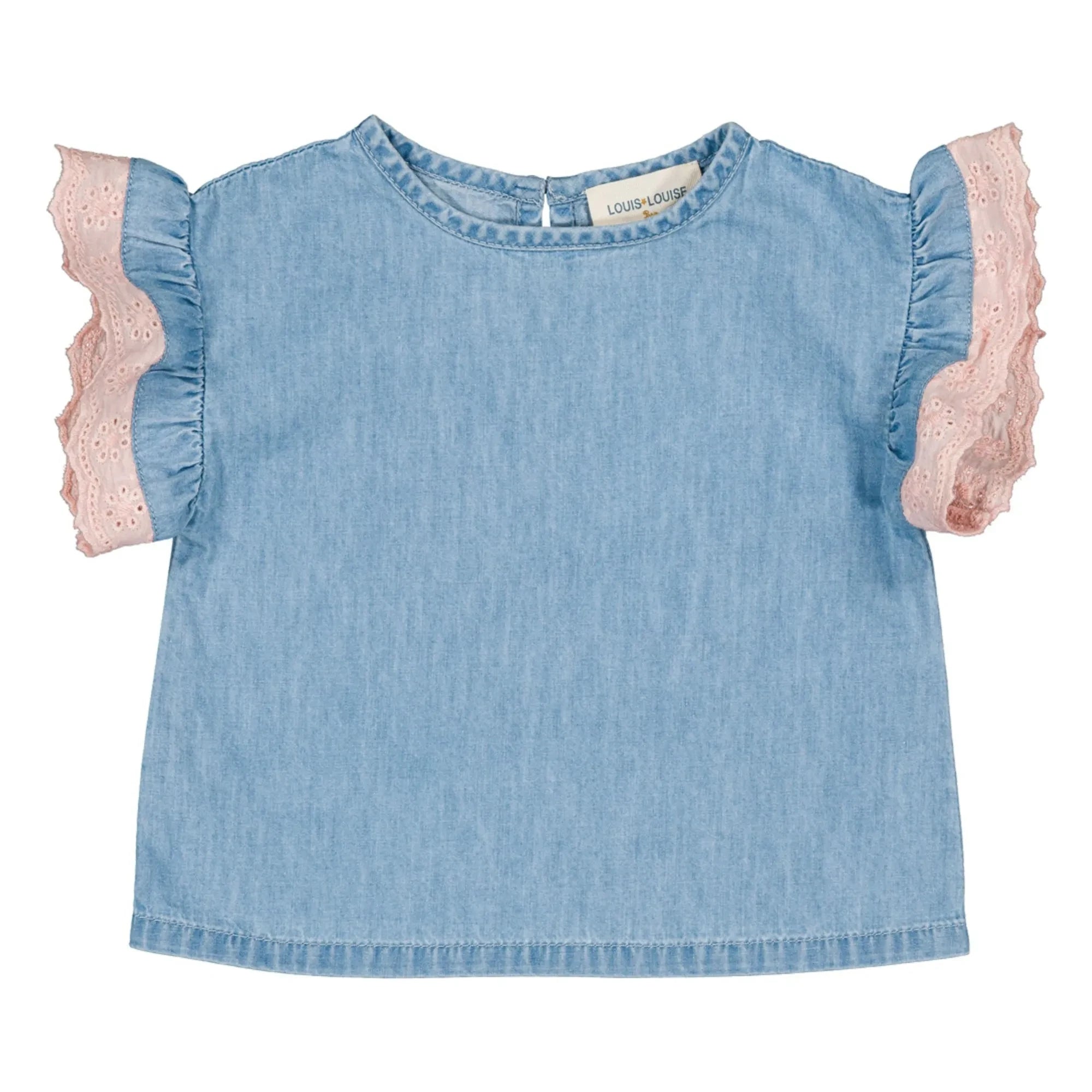 Louis Louise - Loli Chambray Dantelli Tişört | Açık Mavi