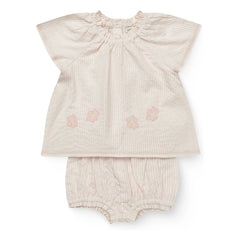 Copenhagen Colors - Striped Seersucker Organic Cotton Blouse and Romper Set | Light Pink