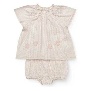 Copenhagen Colors - Striped Seersucker Organic Cotton Blouse and Romper Set | Light Pink