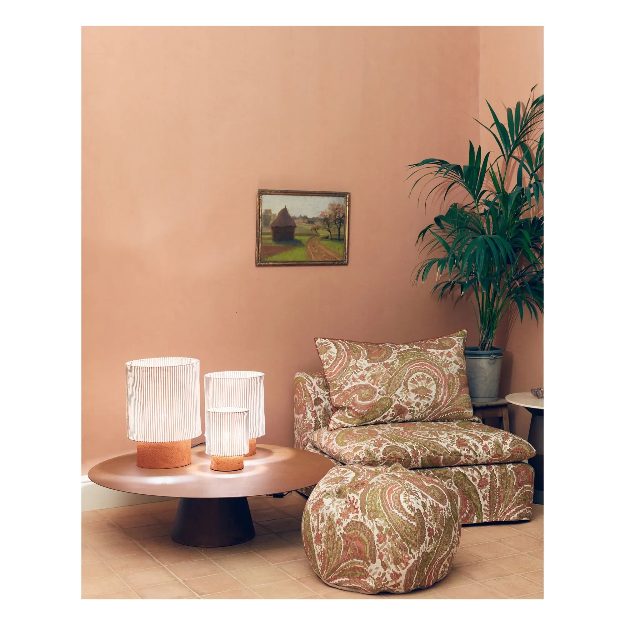 Maison de Vacances - Bubbles Pouf Jacquard Paisley Innen- und Außenbereich | Braun