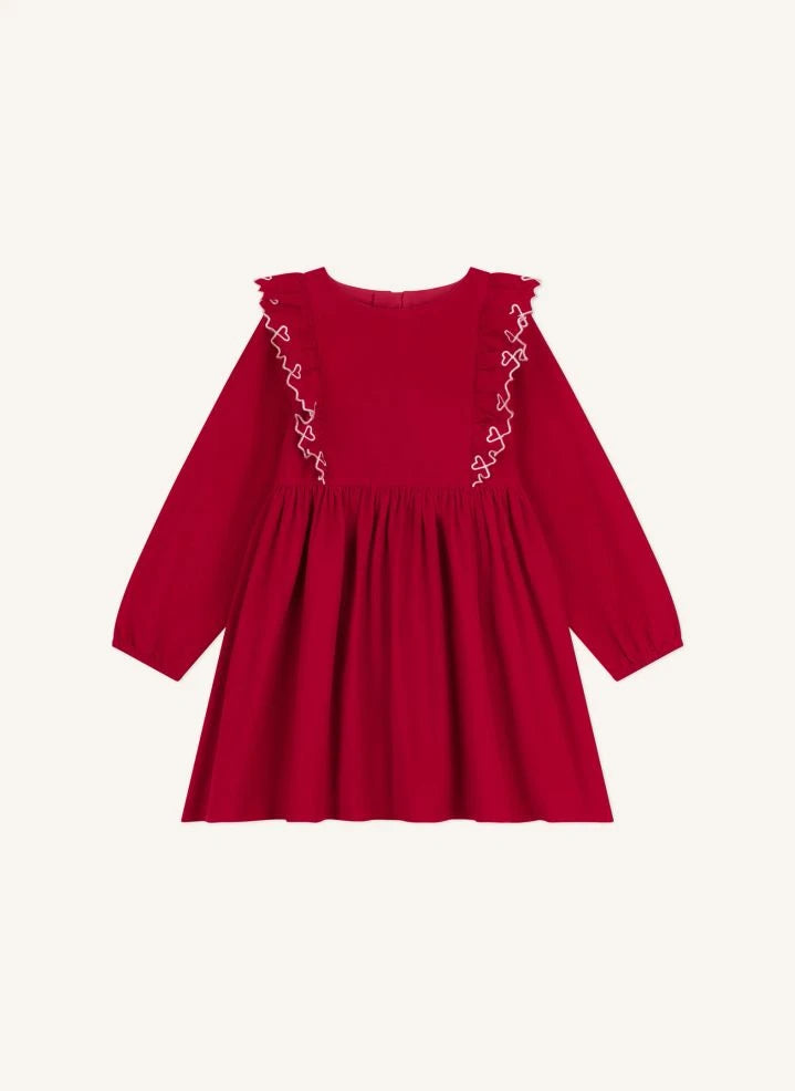 Petit Bateau - Organik pamuklu fırfırlı elbise | Kırmızı