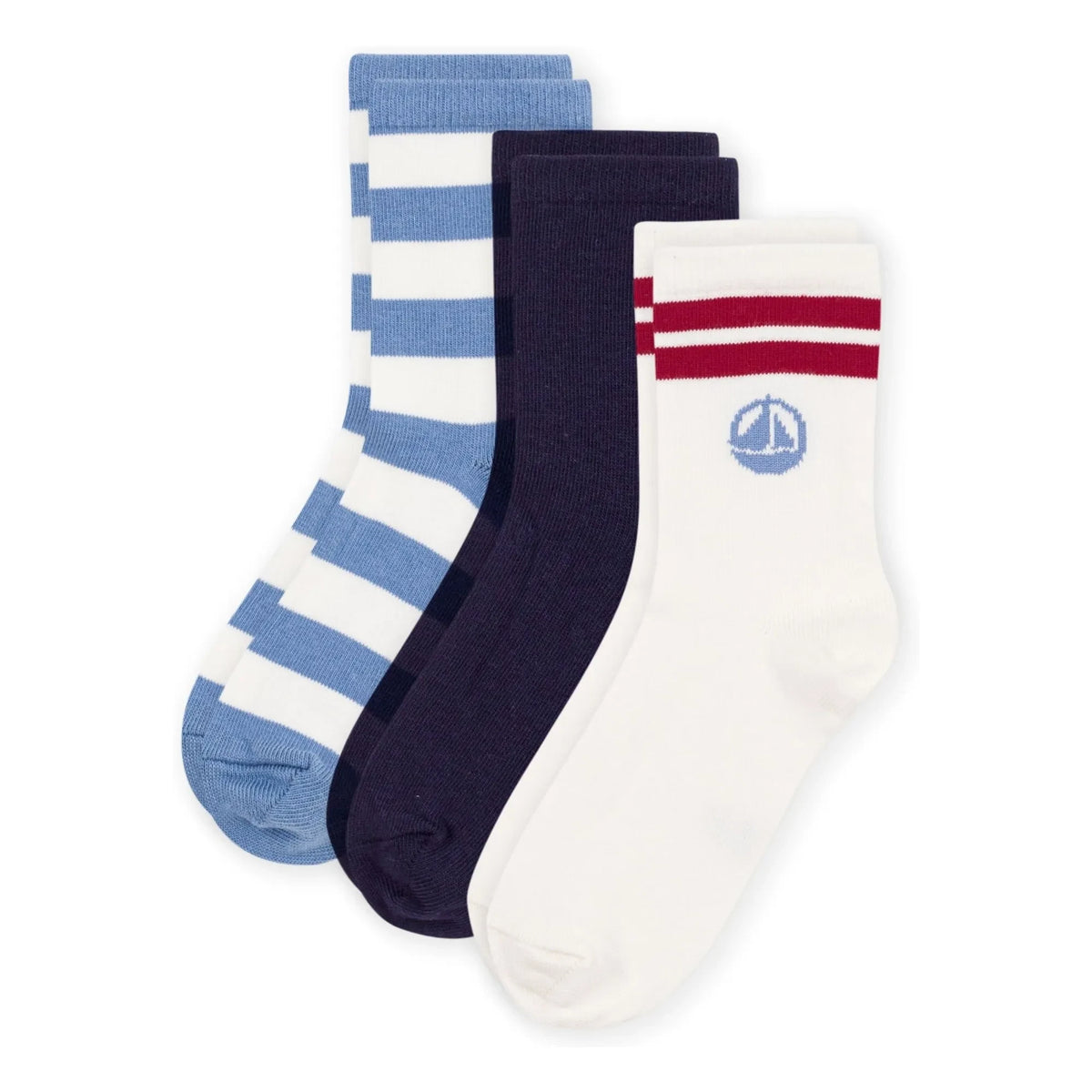 Petit Bateau - Set de 3 pares de calcetines a rayas | Azul
