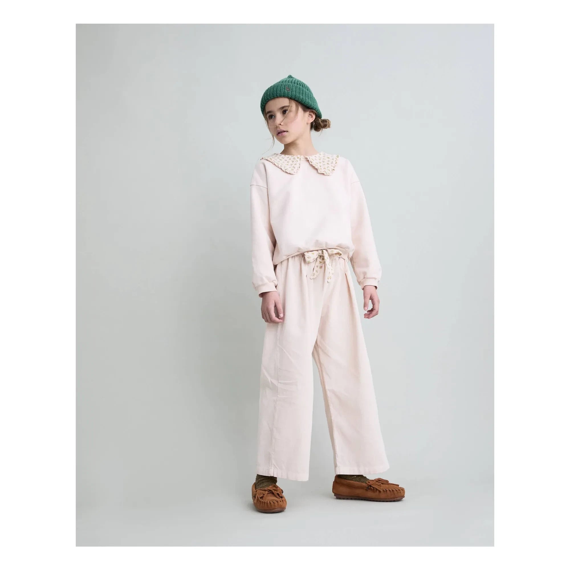 Búho - Organik Pamuk Cottage Çiçekli Claudine Yakalı Sweatshirt | Açık Pembe