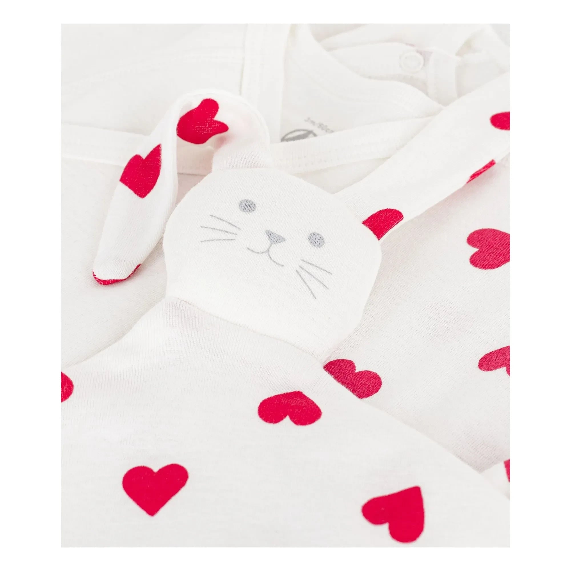 Petit Bateau - 3 Parça Pijama Tulum ve Sevimli Kalpler Hediye Seti | Beyaz