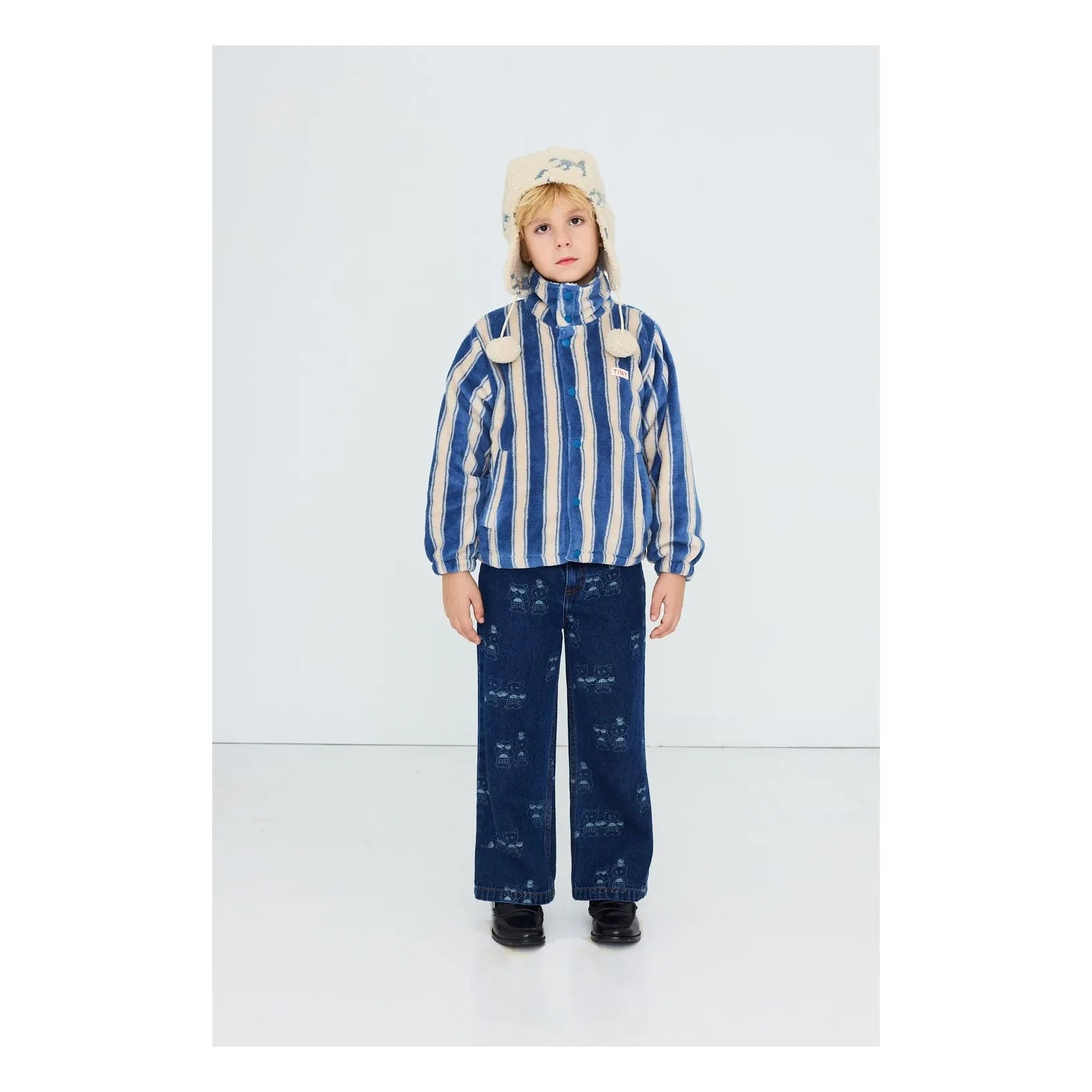 Tinycottons - Çizgili Polar Ceket | Petrol Mavisi