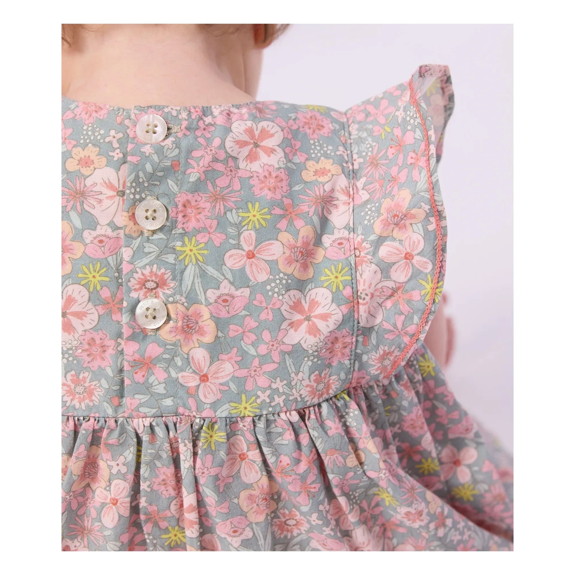Petit Bateau - Organik pamuklu çiçek desenli elbise ve bloomer seti | Gri mavi