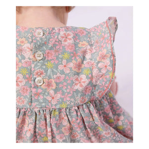 Petit Bateau - Organik pamuklu çiçek desenli elbise ve bloomer seti | Gri mavi