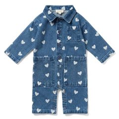 Louis Louise - Denim Heart Romper | Blue