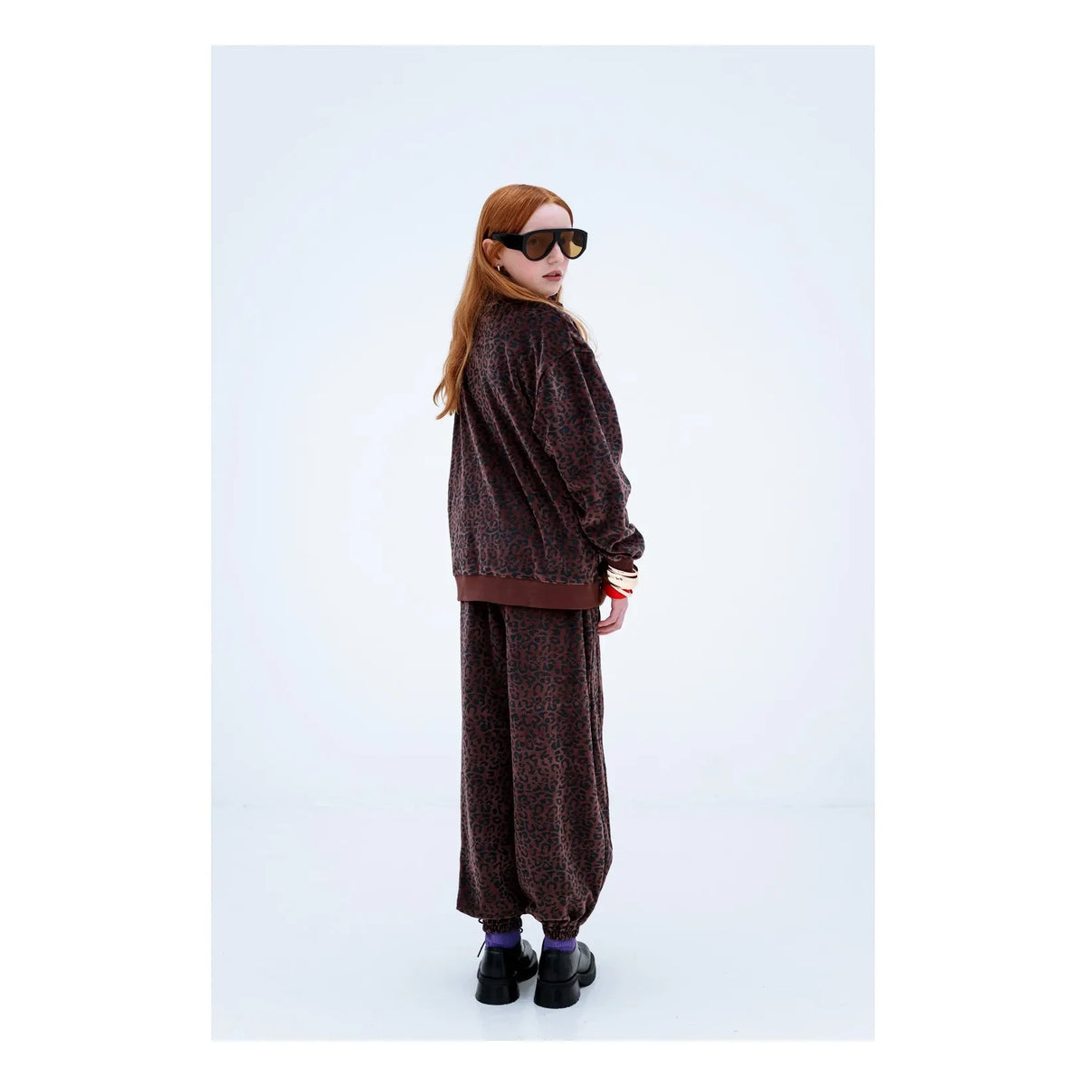 Repose AMS - Organik Pamuklu Leopar Desenli Fermuarlı Sweatshirt | Kahverengi