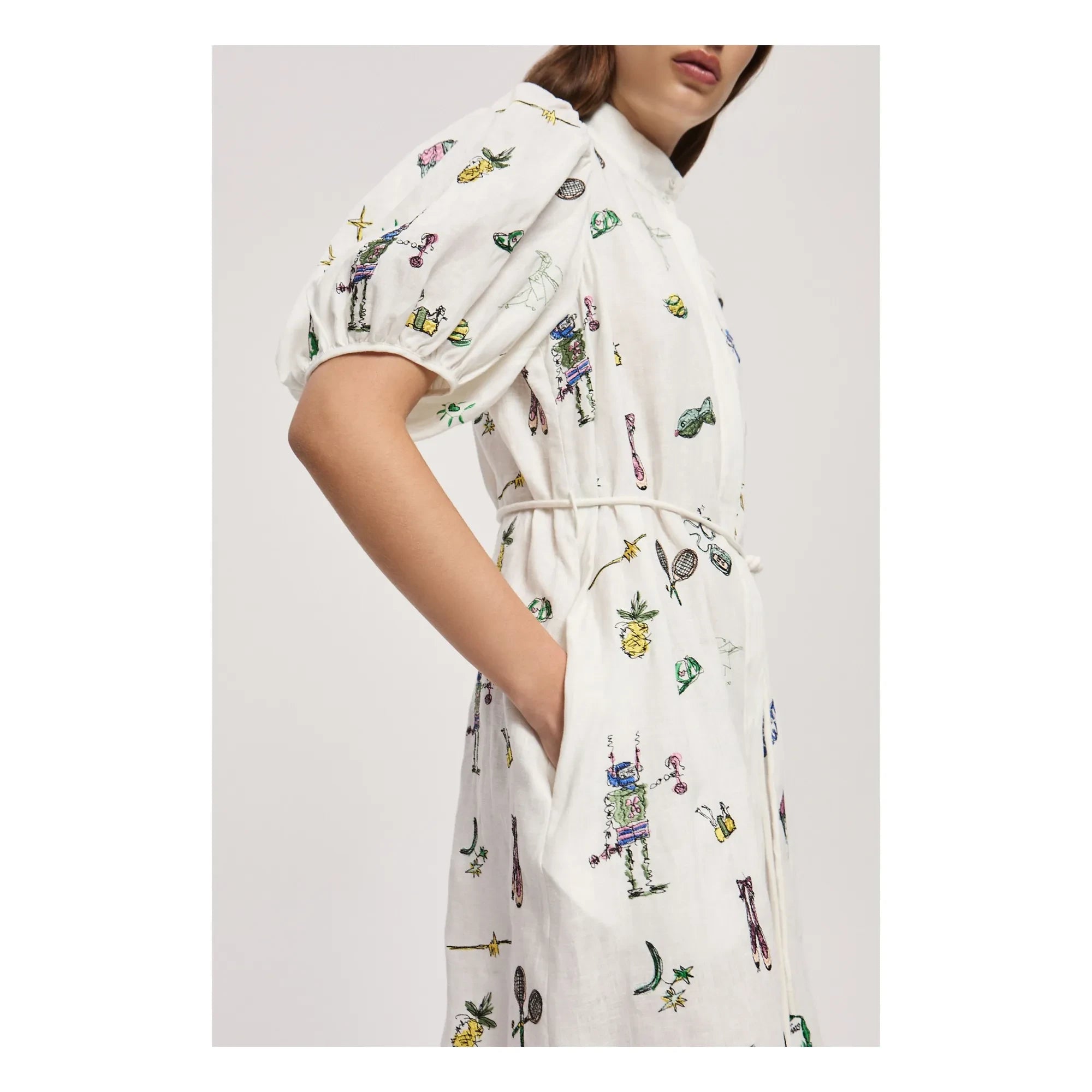 Alémais - Besticktes Leinenkleid | Ecru