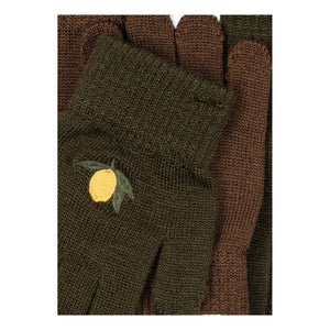 Konges Sløjd - 2 Pair Filla Lime Wool Glove Set | Khaki