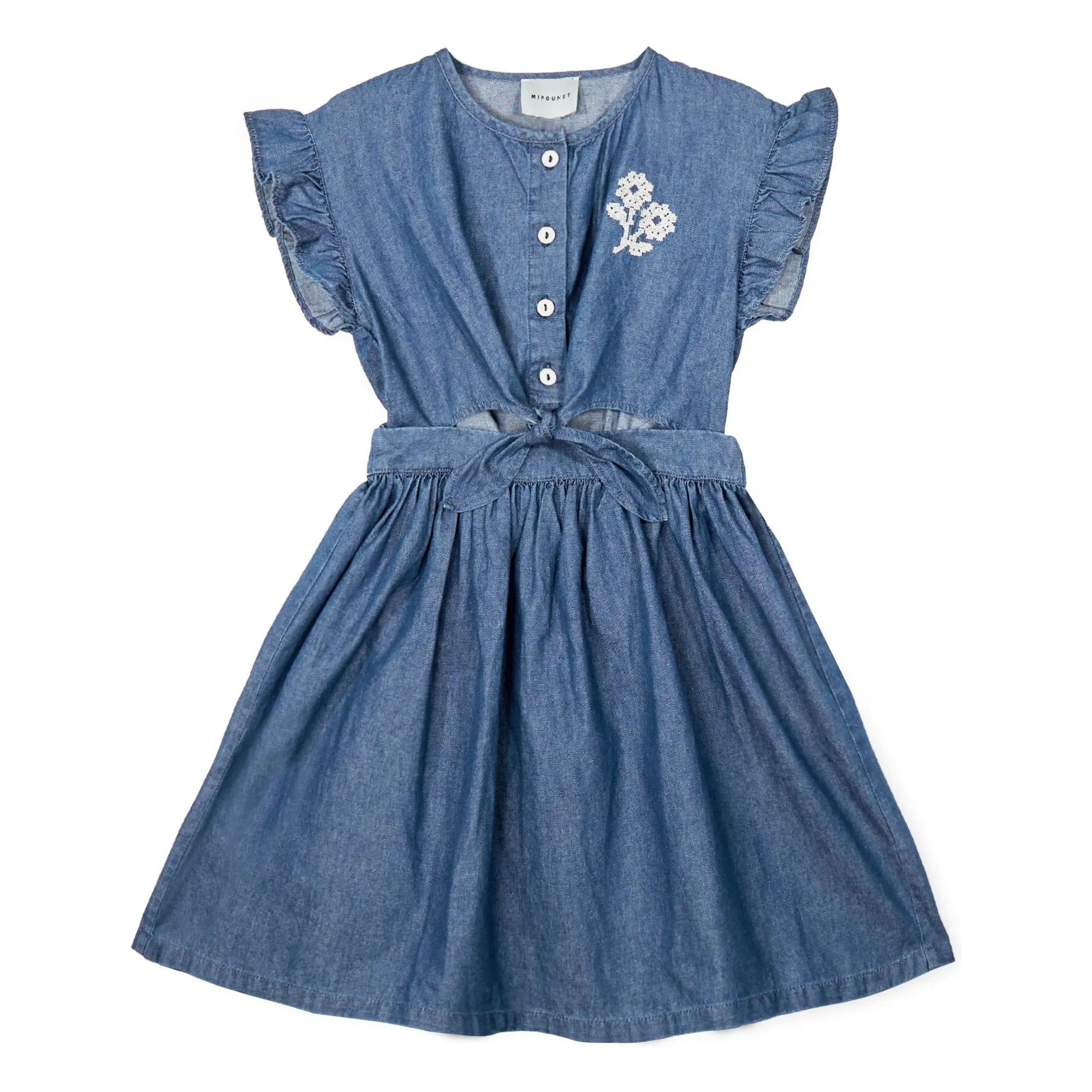Mipounet - Amélie Düğümlü Pamuk Denim Elbise BCI | Mavi