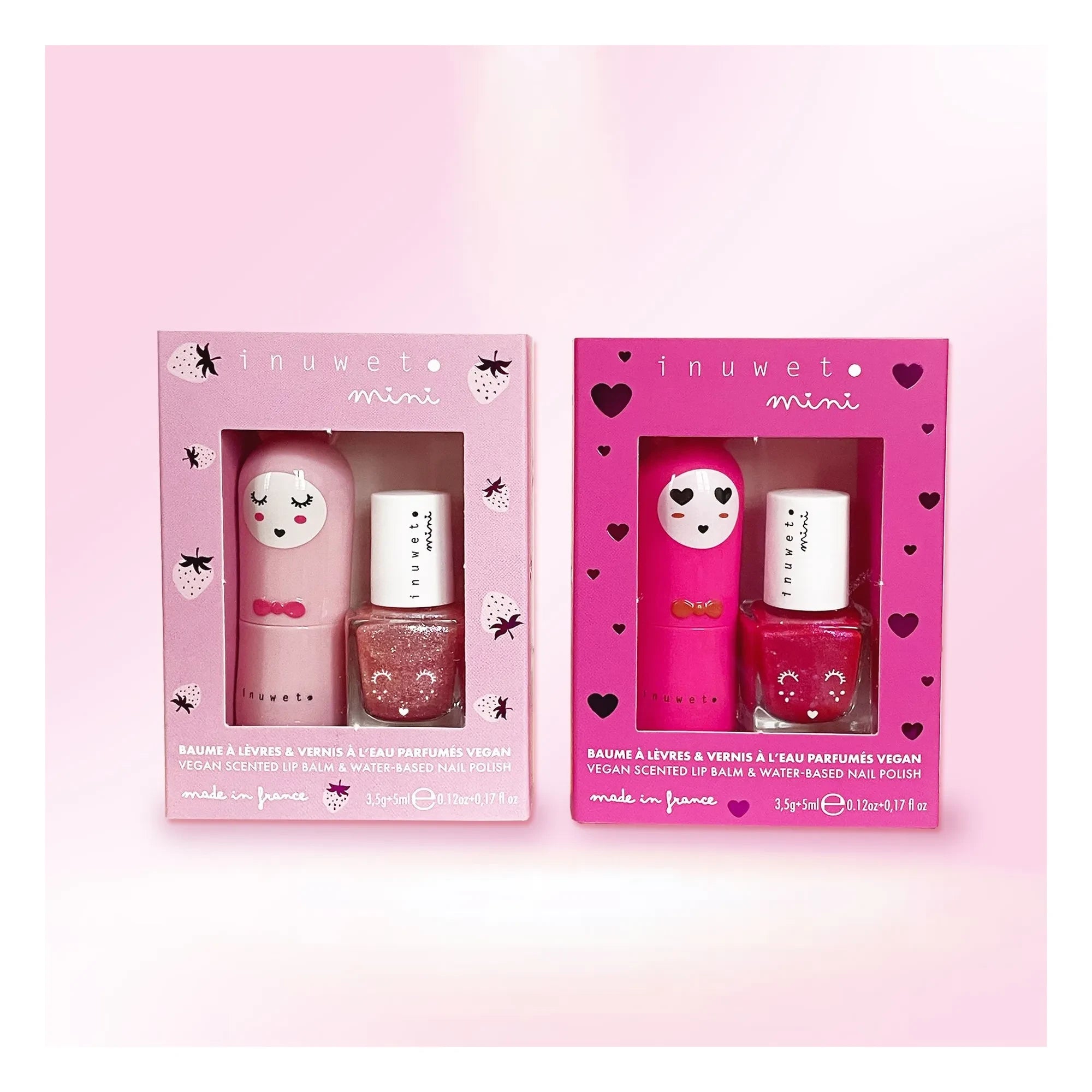 Inuwet - Set de bálsamo labial de agua de rosas y esmalte de uñas
