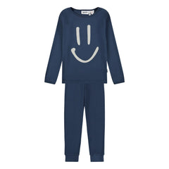 Molo - Lue Smiley Organic Cotton Pajamas | Navy Blue