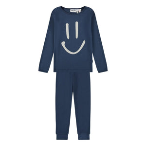 Molo - Lue Smiley Organic Cotton Pajamas | Navy Blue