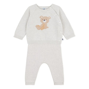 Petit Bateau - Organic Cotton Teddy Knit Sweater and Pants Set | Heather Beige
