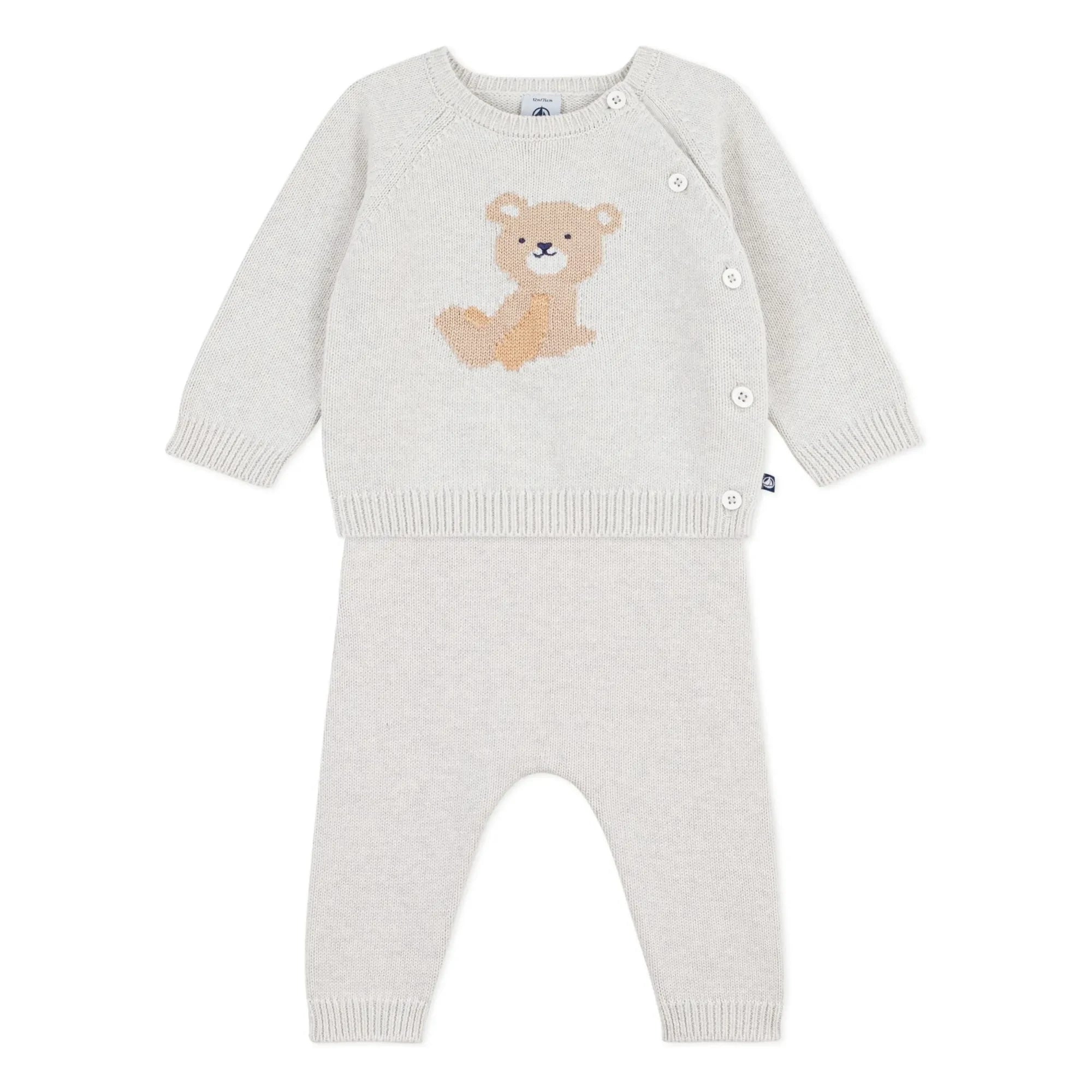 Petit Bateau - Organic Cotton Teddy Knit Sweater and Pants Set | Heather Beige