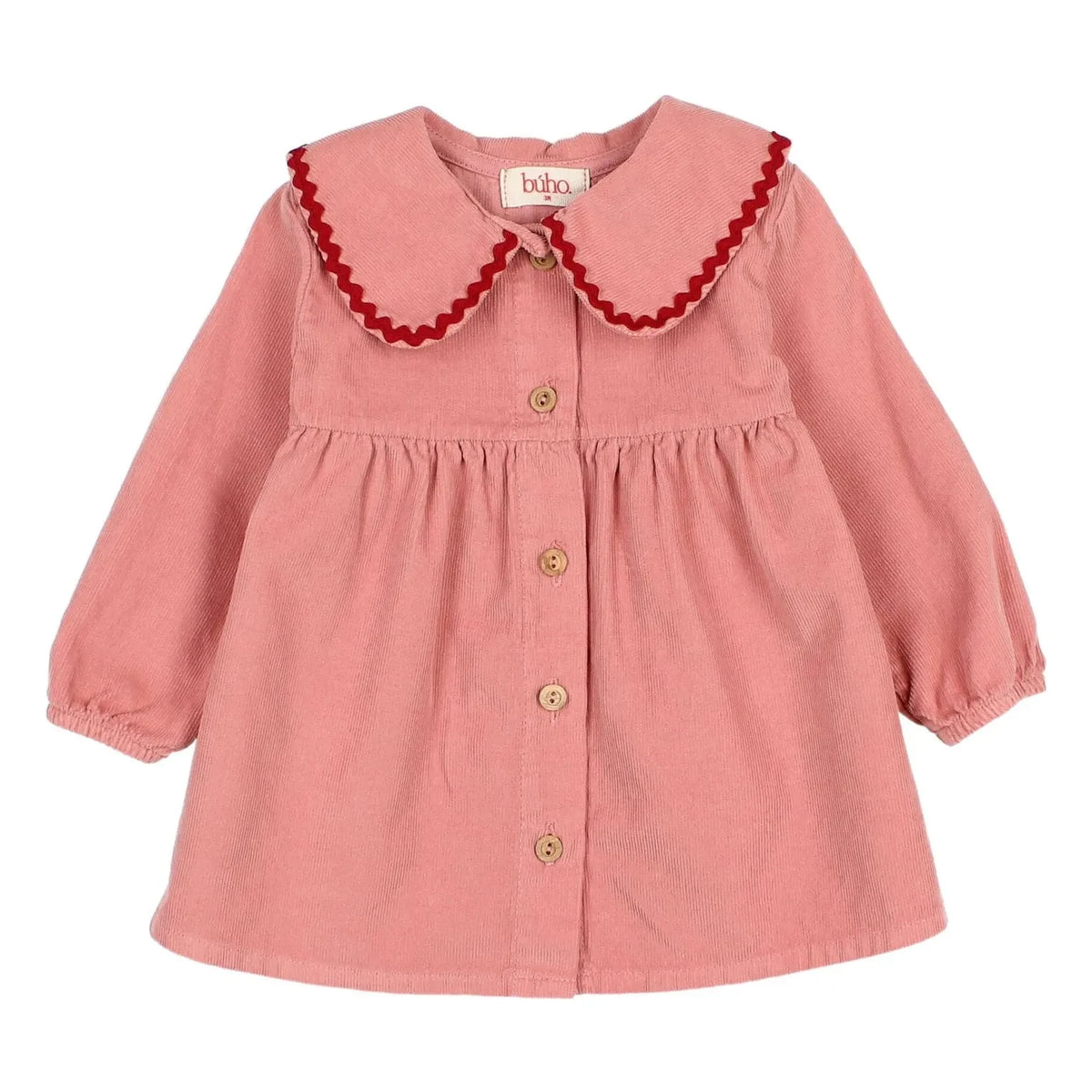 Búho - Claudine Vestido de Terciopelo Ondulado para Bebé | Rosa