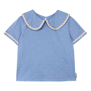 Mipounet - Camiseta de algodón orgánico Odetta con cuello Claudine | Azul