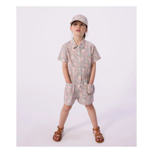 Petit Bateau - Bio-Baumwoll-Poplin-Blumenstrampler | Grau-Blau