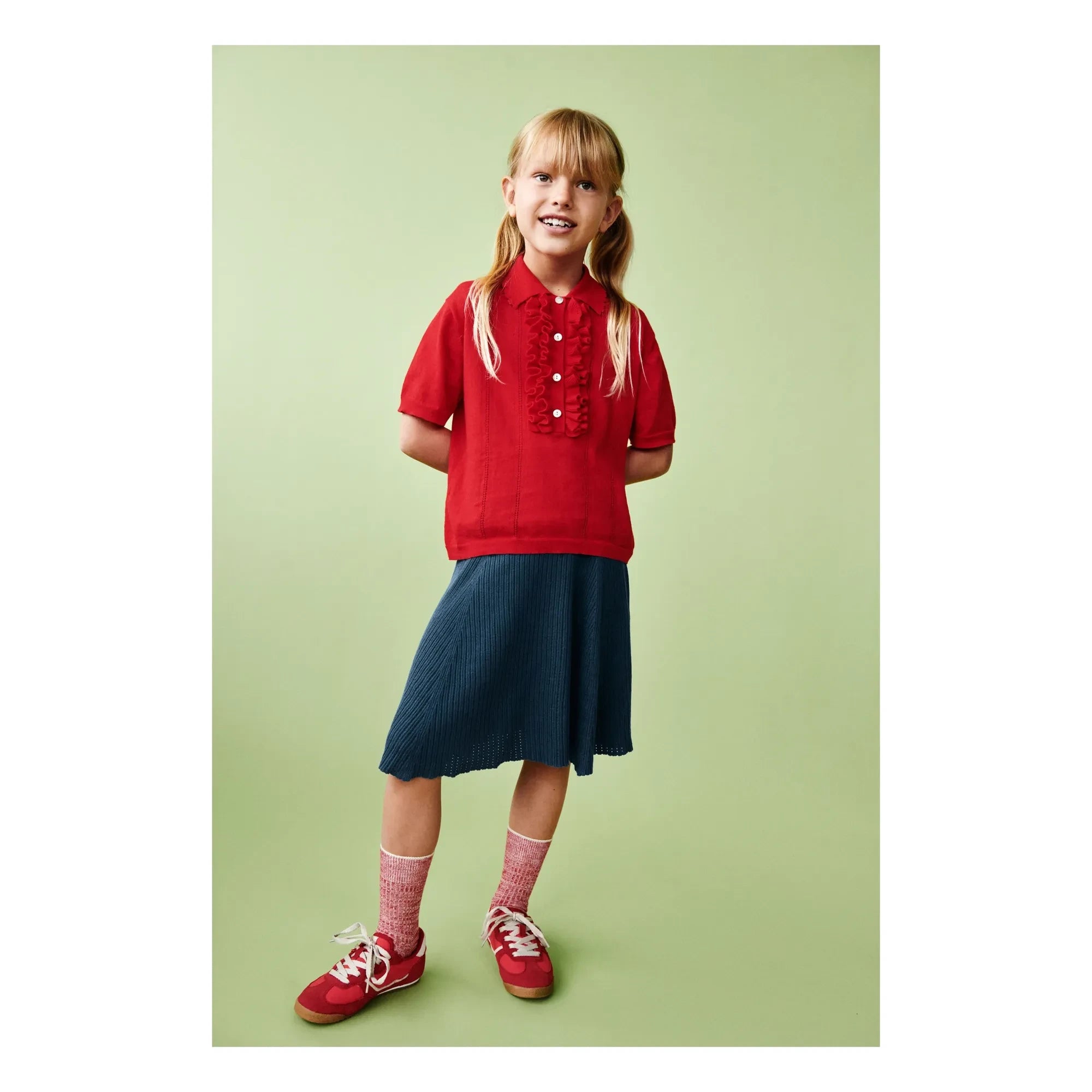 FUB - Ruffled Polo T-Shirt Extra Fine Mesh Organic Cotton | Red