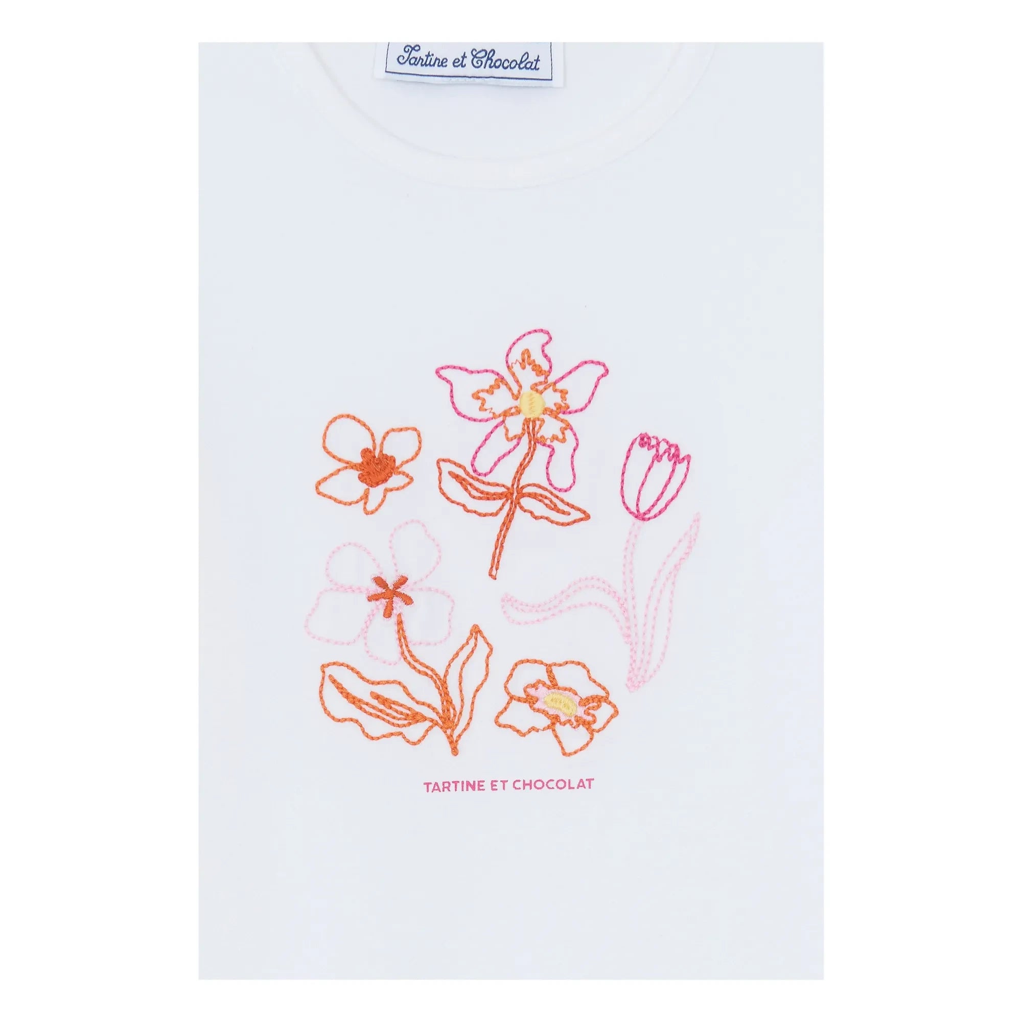 Tartine et Chocolat - Blumenstickerei Ballonärmel T-Shirt | Weiß