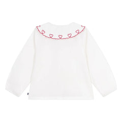 Petit Bateau - Kalp yakalı organik pamuk bluz | Beyaz