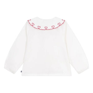 Petit Bateau - Kalp yakalı organik pamuk bluz | Beyaz