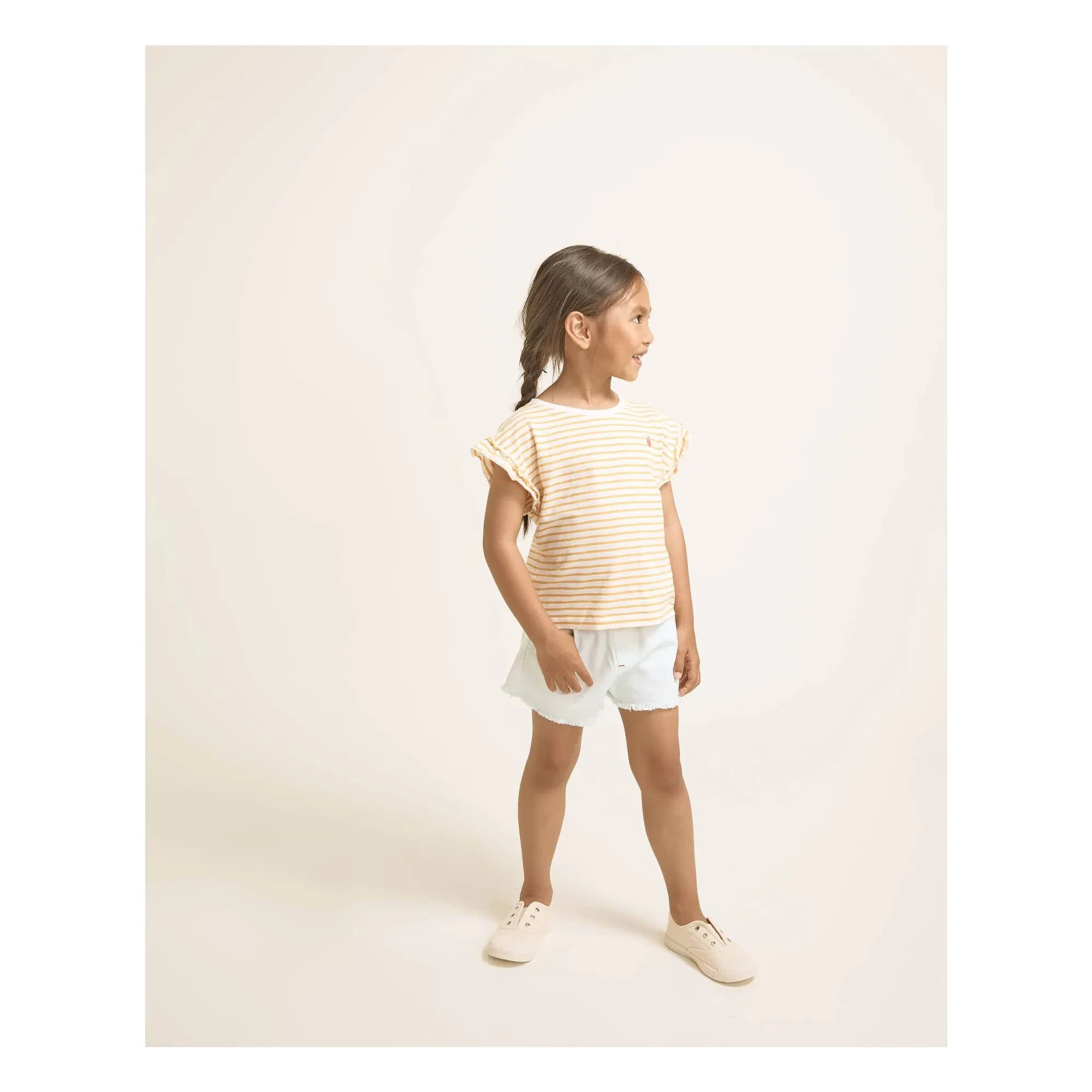 Búho - Gestreiftes T-Shirt aus Bio-Baumwolle mit Erdbeeren | Gelb