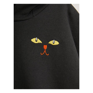 Mini Rodini - Siyah Organik Pamuklu Kedi Kapüşonlu Sweatshirt