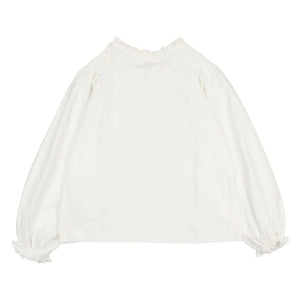 Búho - Camiseta de niña de algodón orgánico con detalle de nido de abeja | Blanco