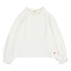 Búho - Camiseta de niña de algodón orgánico con detalle de nido de abeja | Blanco