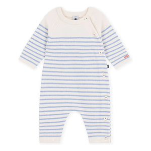 Petit Bateau - Gestreifter Wollstrampler | Ecru
