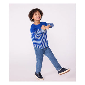 Petit Bateau - Logo Kollu Marinière Tişört Organik Pamuk | Mavi