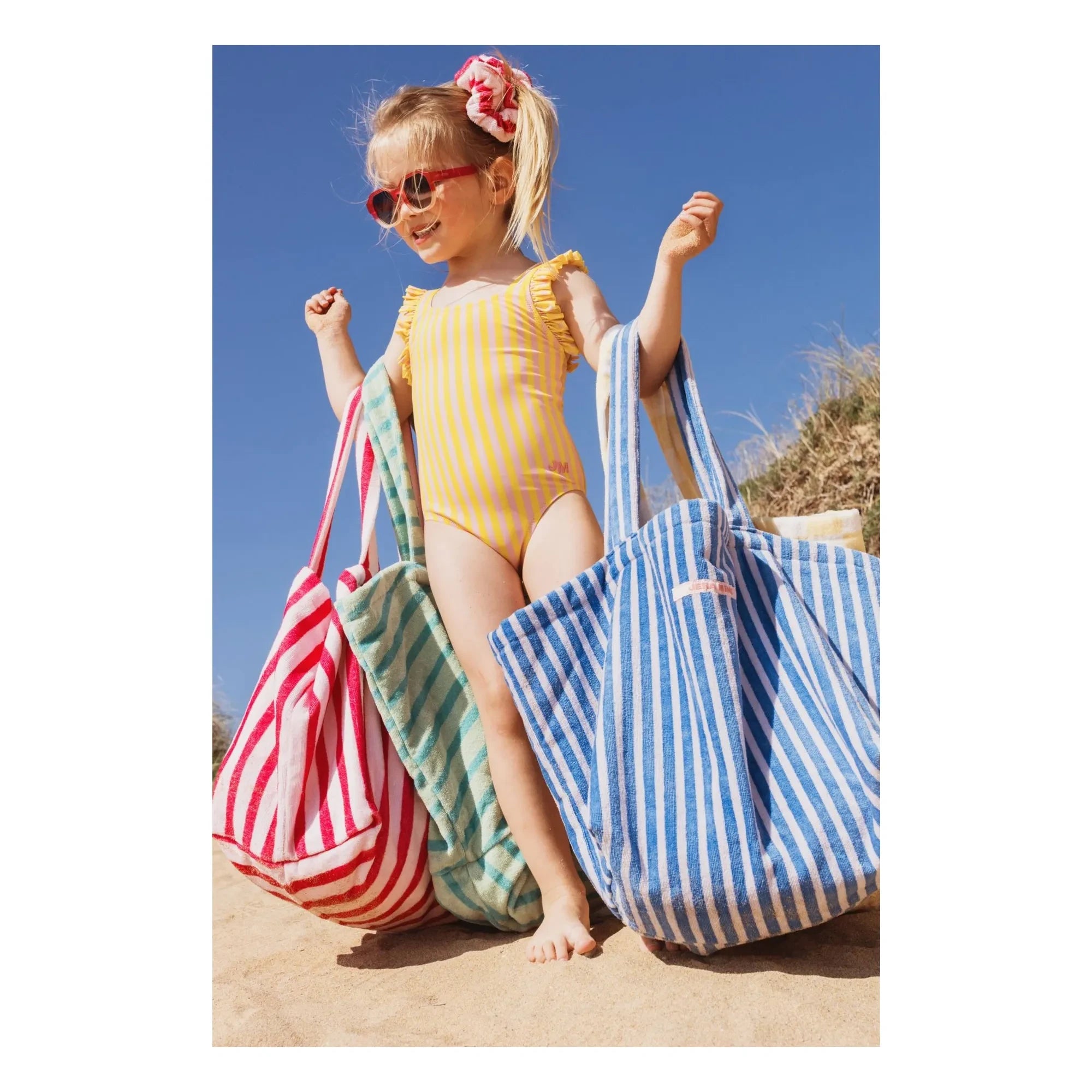 Jera Mini - Striped Towel Beach Bag | Royal blue