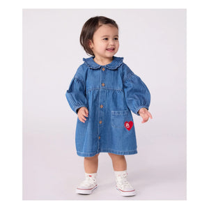 Petit Bateau - Vestido de algodón orgánico con cuello de mezclilla | Azul denim