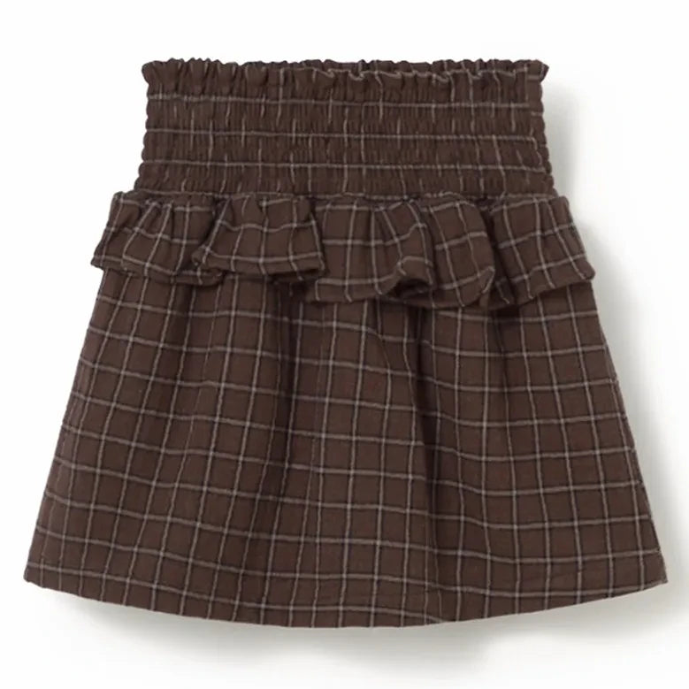 Cozmo - Organic cotton plaid Baia skirt | Dark Brown