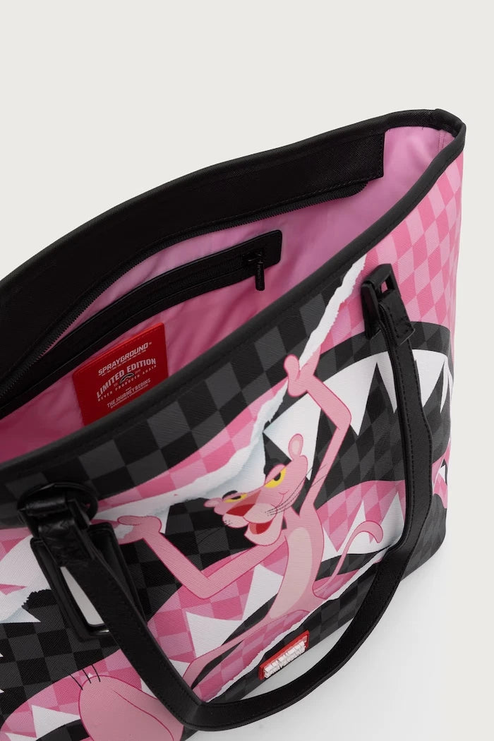 Sprayground - Bolsa de Compra de Cuero Sintético Negro con Pantera Rosa para Mujeres 910T9377NSZ