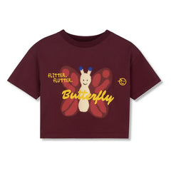 Wynken - Crop Butterfly Bio-Baumwoll-T-Shirt | Bordeaux