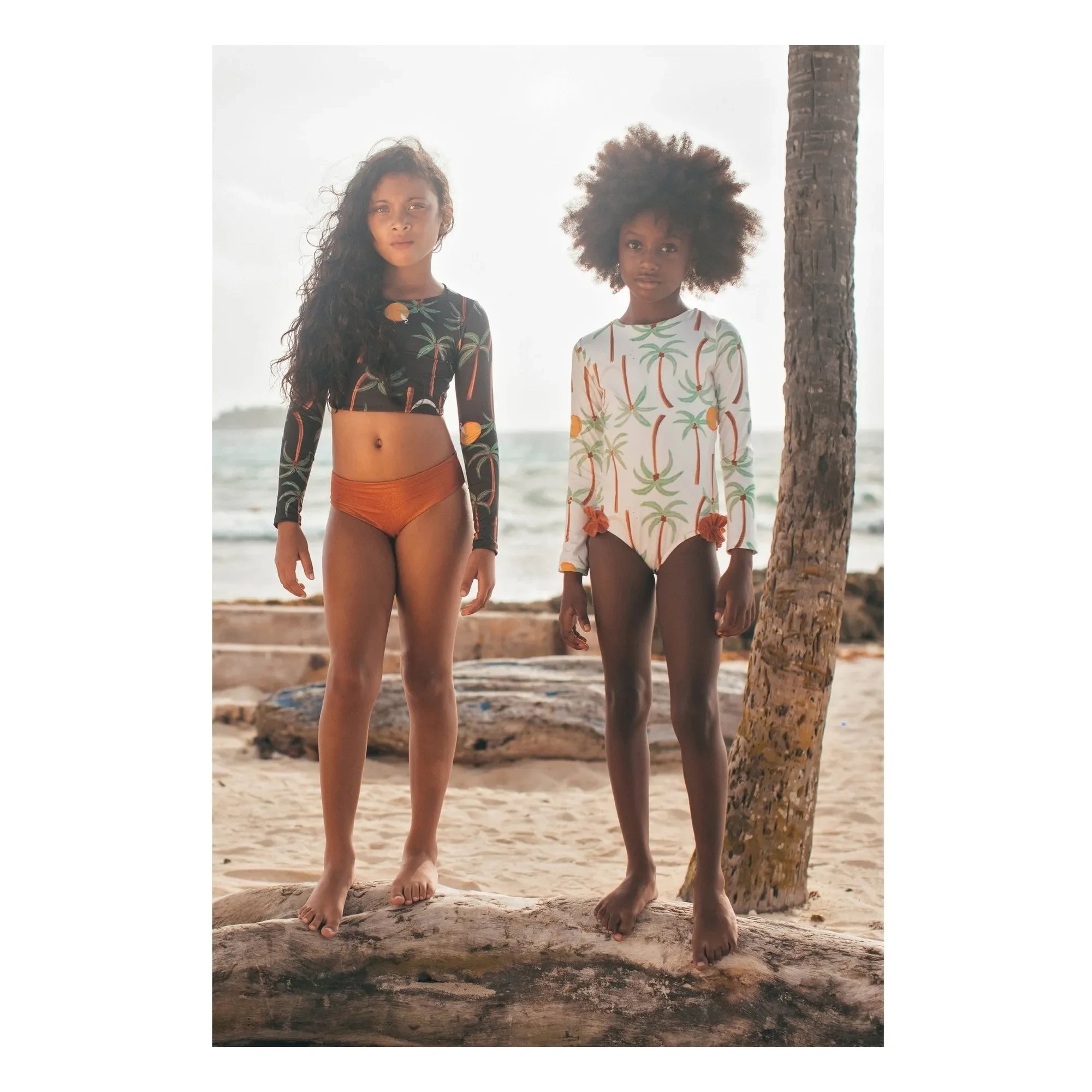 Pepita & Me - Langarm Badeanzug Palm Trees | Ecru