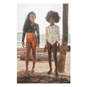 Pepita & Me - Langarm Badeanzug Palm Trees | Ecru
