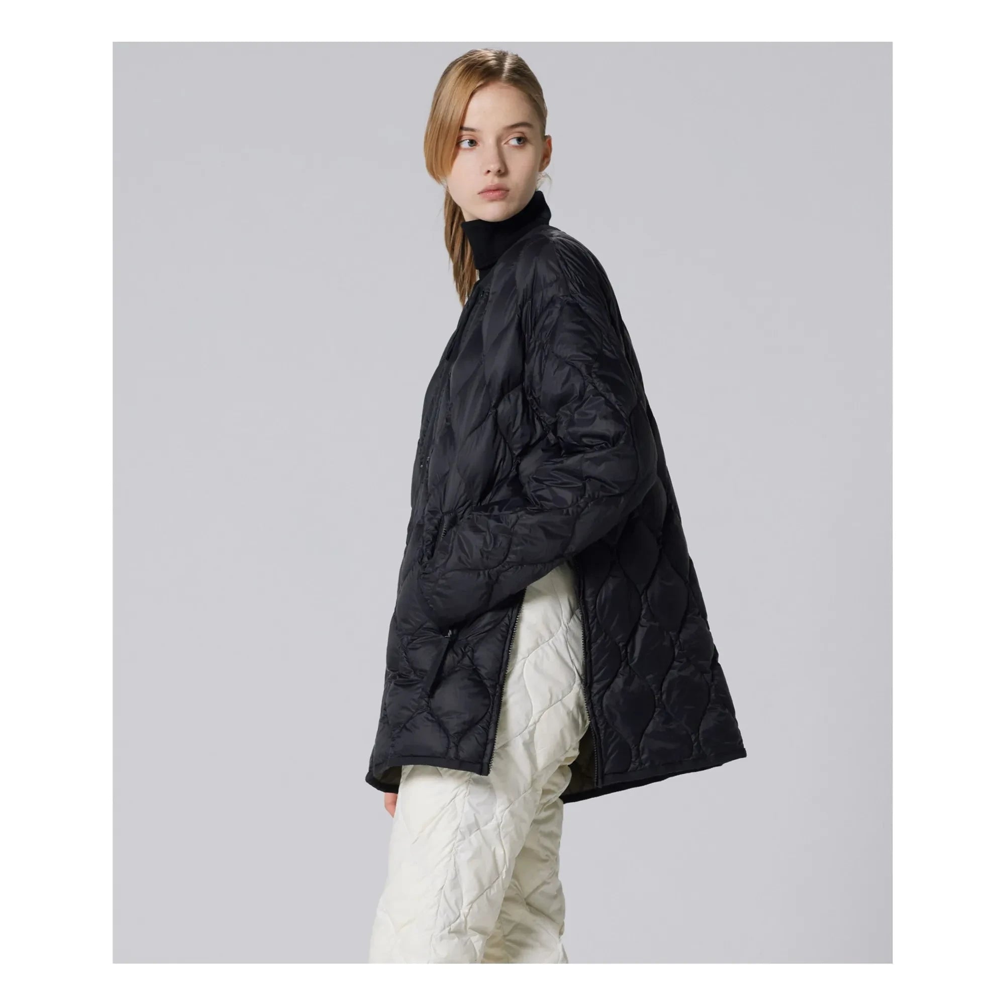 Taion - Unisex Lange Militär-Steppjacke | Schwarz