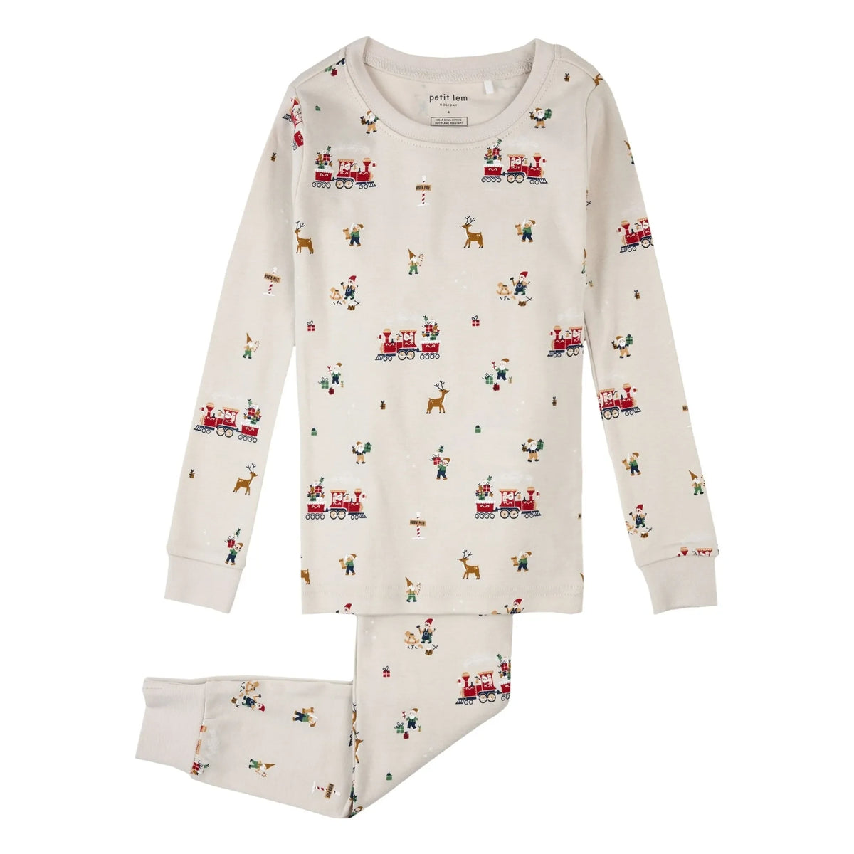 Petit Lem - Pijamas navideños de algodón orgánico | Beige