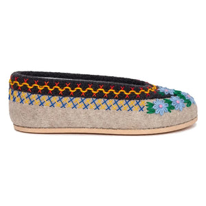 Folkloore - Pantuflas de Lana con Estampado Floral - Colección para Mujer | Crema