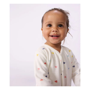 Petit Bateau - Dors Bien Cœurs Kadife Pijamalar | Beyaz